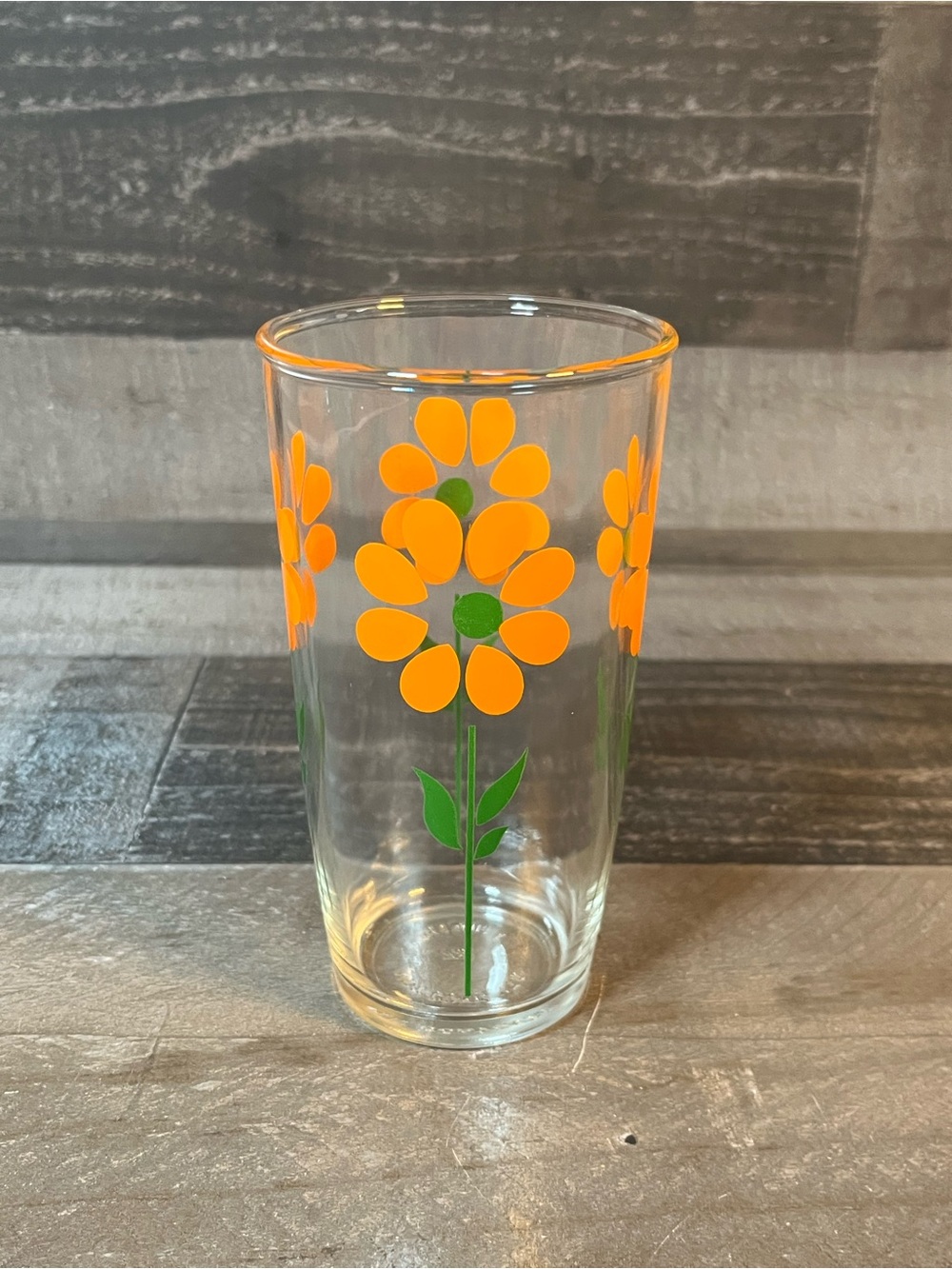 Vintage Hazel Atlas Daisy Flower Sour Cream Glass Orange 1 Pint